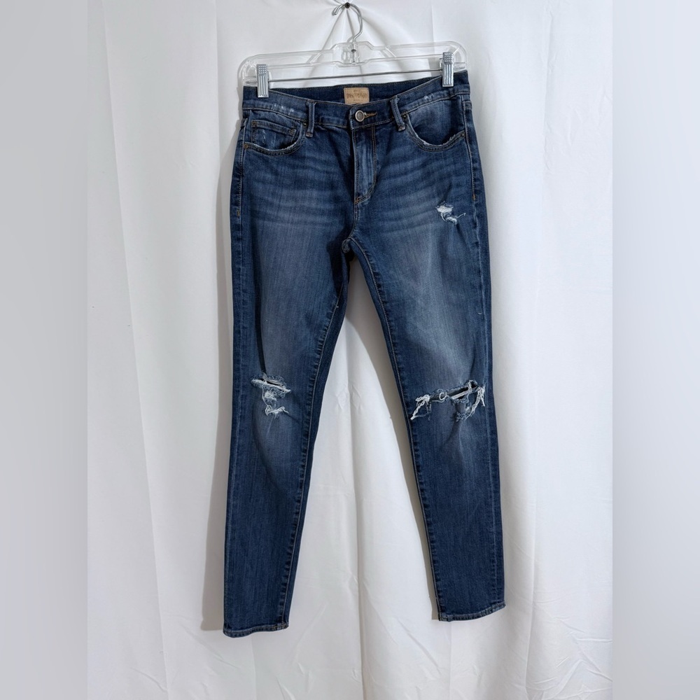 Driftwood Marilyn Mid Rise Skinny Distressed Jeans With Knee Holes Size 27